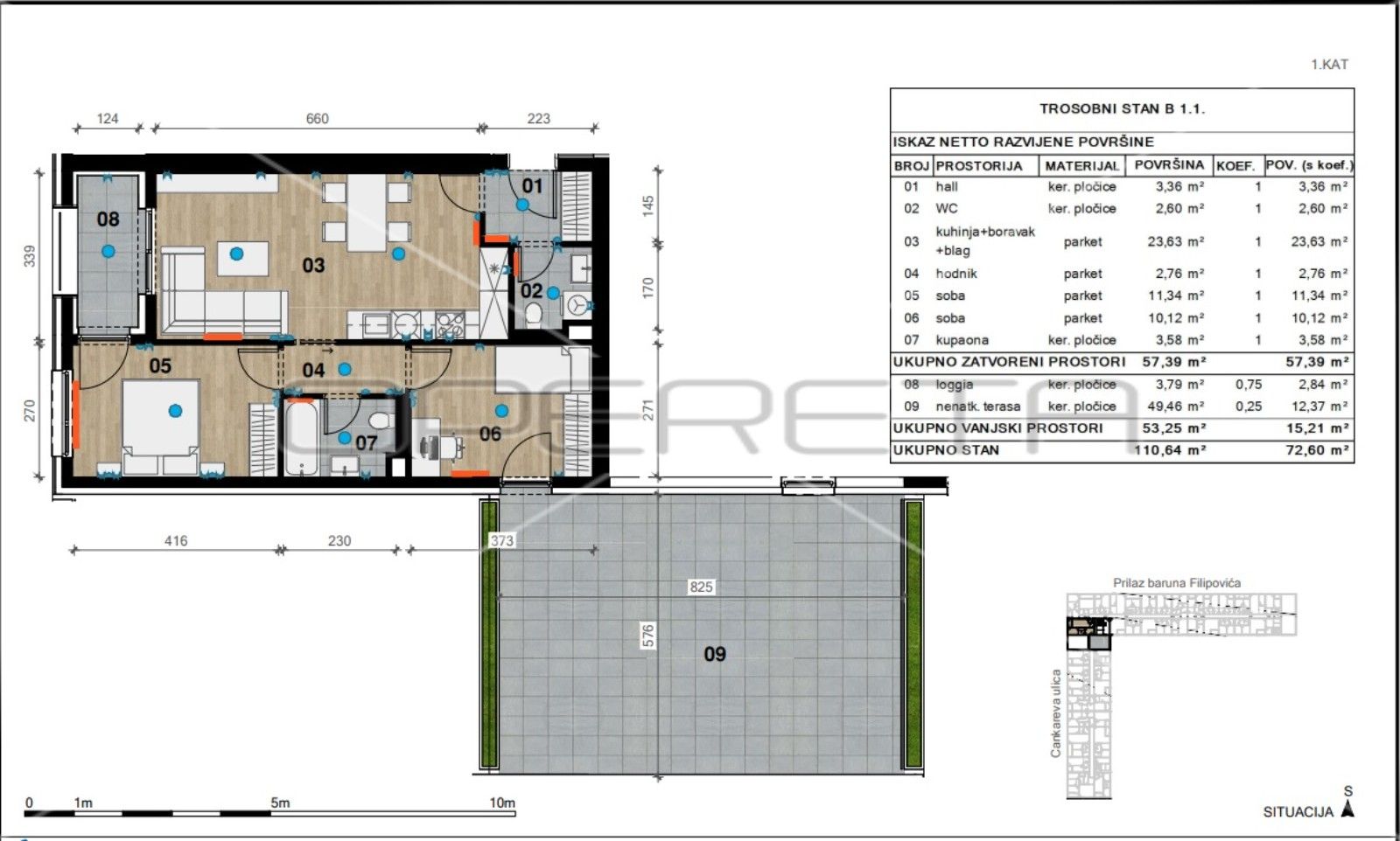 Stan - Prilaz baruna Filipovića, Črnomerec, Zagreb 72.69m2