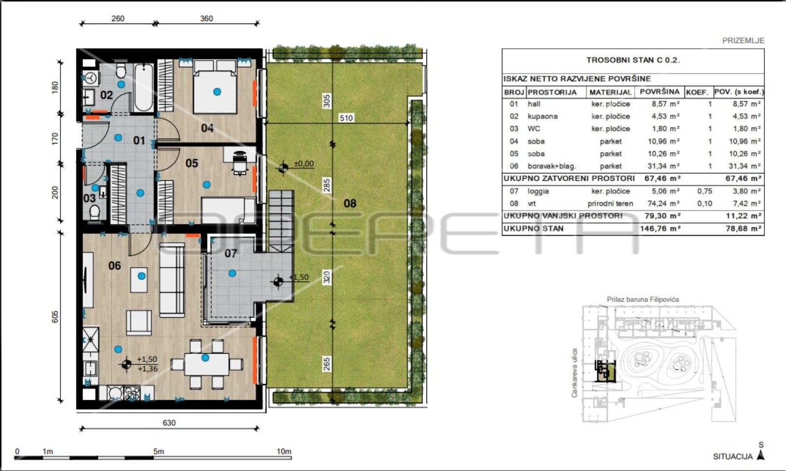 Stan - Prilaz baruna Filipovića, Črnomerec, Zagreb 78.68m2